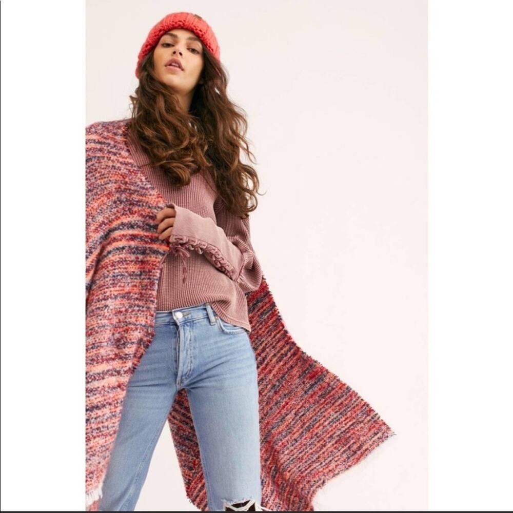 FREE PEOPLE Waffle Thermal Crew Medieval Lace Up Sleeves Pleated Shoulder XS - Picture 5 of 11